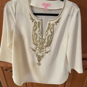 Lilly Pulitzer Off White Gold Trim V-Neck Tunic